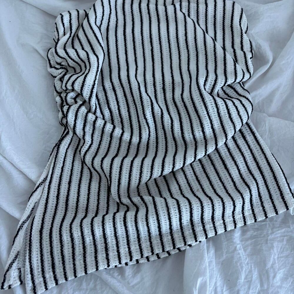 SHEIN Black White Asymmetric Strapless Medium Gameday Striped Women's Top Blouse